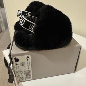 UGG Black Fluffy Sandals